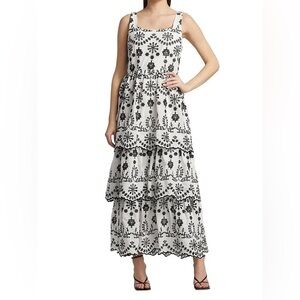 *NWT*Elie Tahari Embroidered Tiered Maxi Dress - Sky White Noir | Size 4